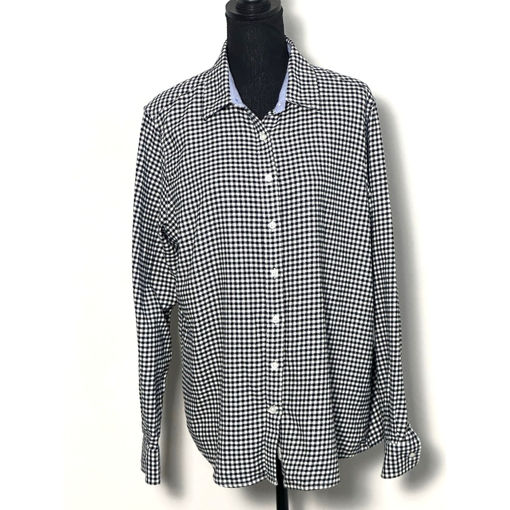 Lands' End Women's Black & White Check Blouse Western Style Blouse (L 14-16)